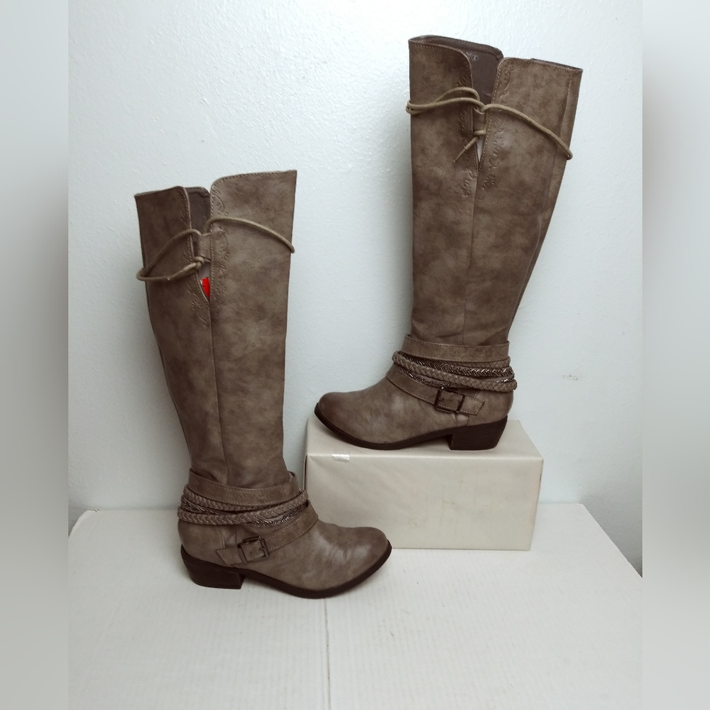 Not Rated Size 6 Gray Stone Knee High Boots Women's Side Zip Western Casual